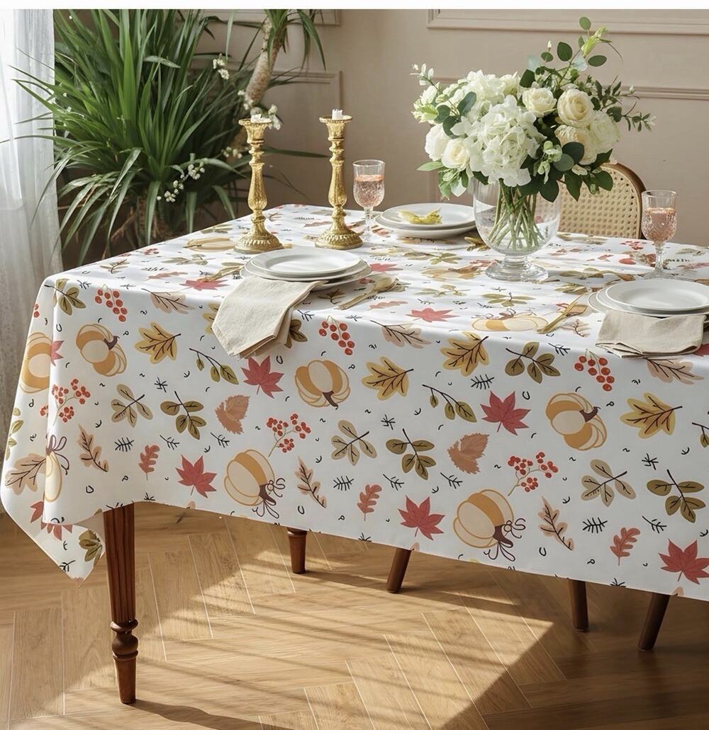 Fall Table Cloth Rectangle Maple Leaf Printed Waterproof - 60” x 102”